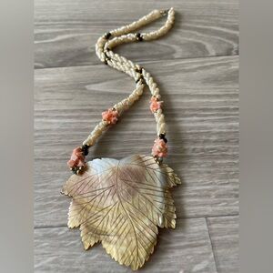 OFFERS WELCOMED Thin Chic MOP Leaf Necklace with Pearls Coral Chips Coated Beads